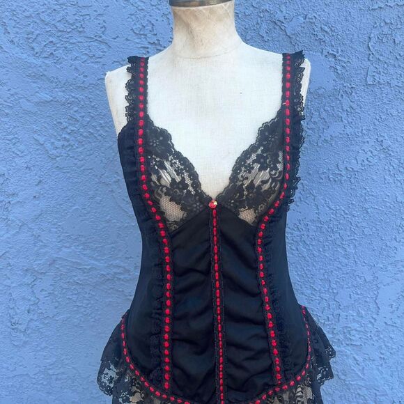 Vintage Lingerie 80s Toscca Black and red Nightie whimsygoth - Picture 2 of 8